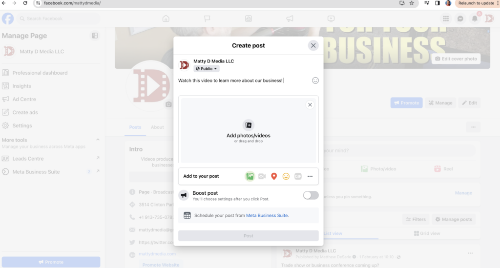 How to post videos to Facebook by Matty D Media video marketing part 2